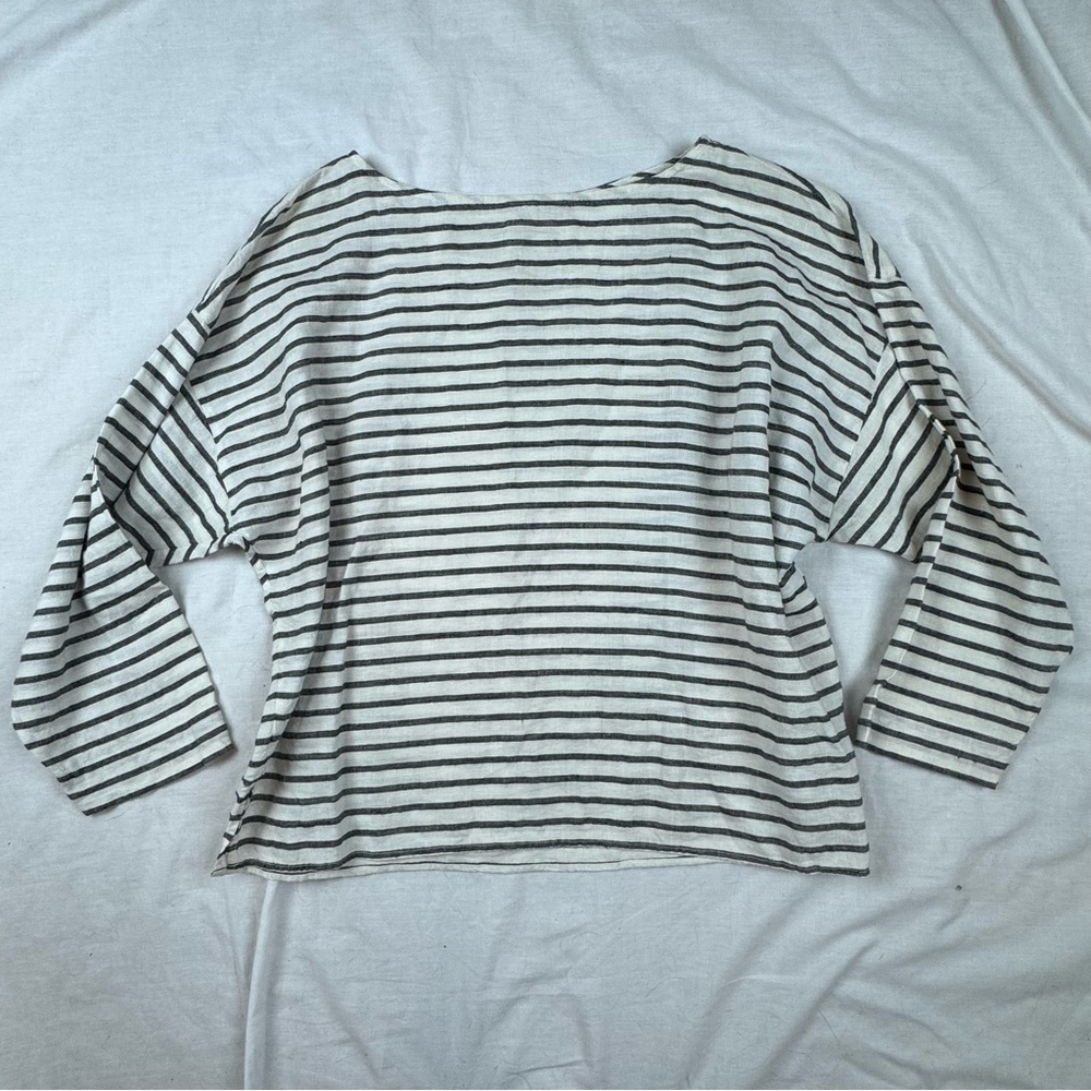 Nili Lotan Linen Striped Top Size XS Boxy Lagenlook